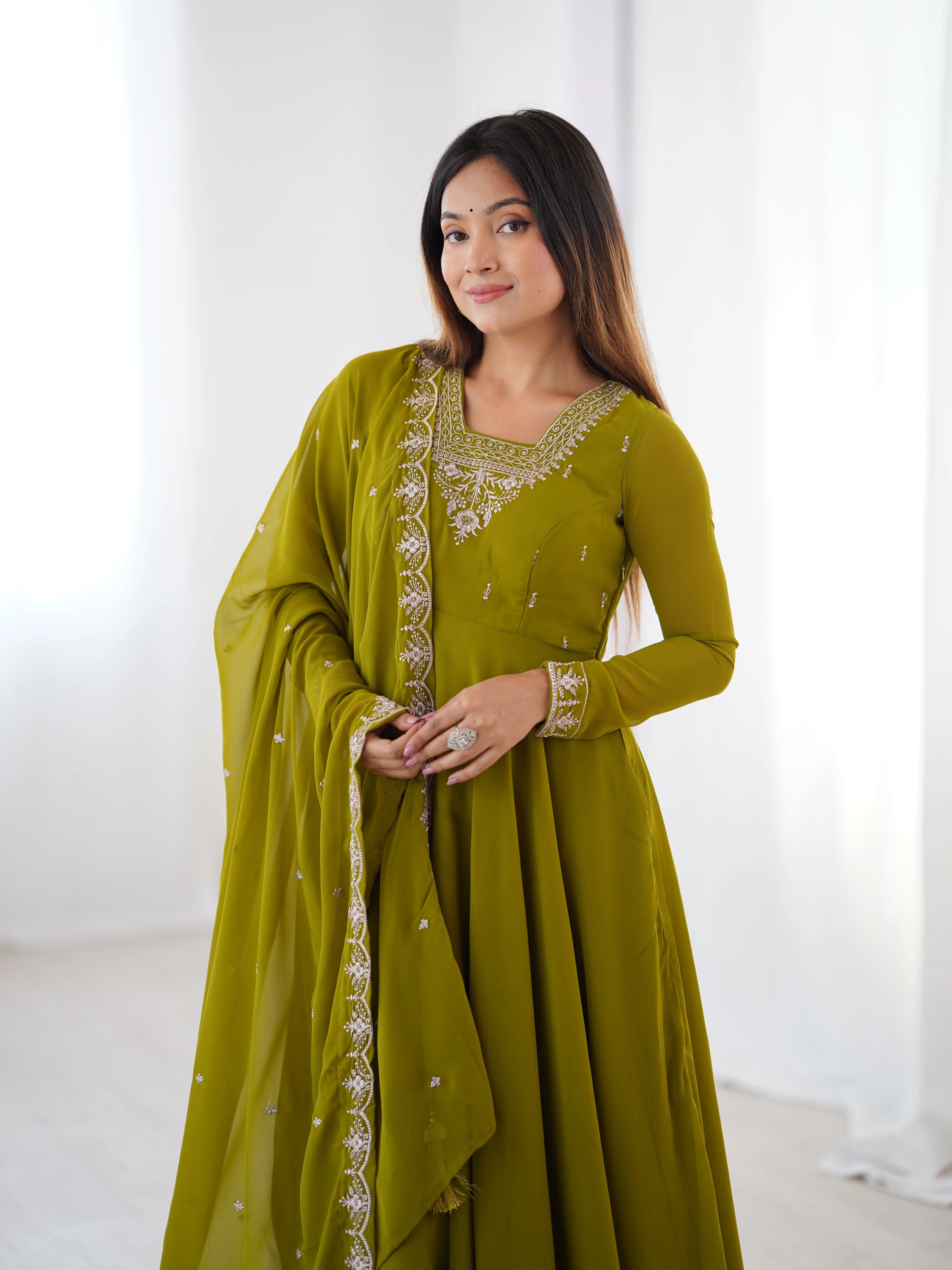 Mehendi Zari Embroidery Fox Georgette Suit - kalyanja
